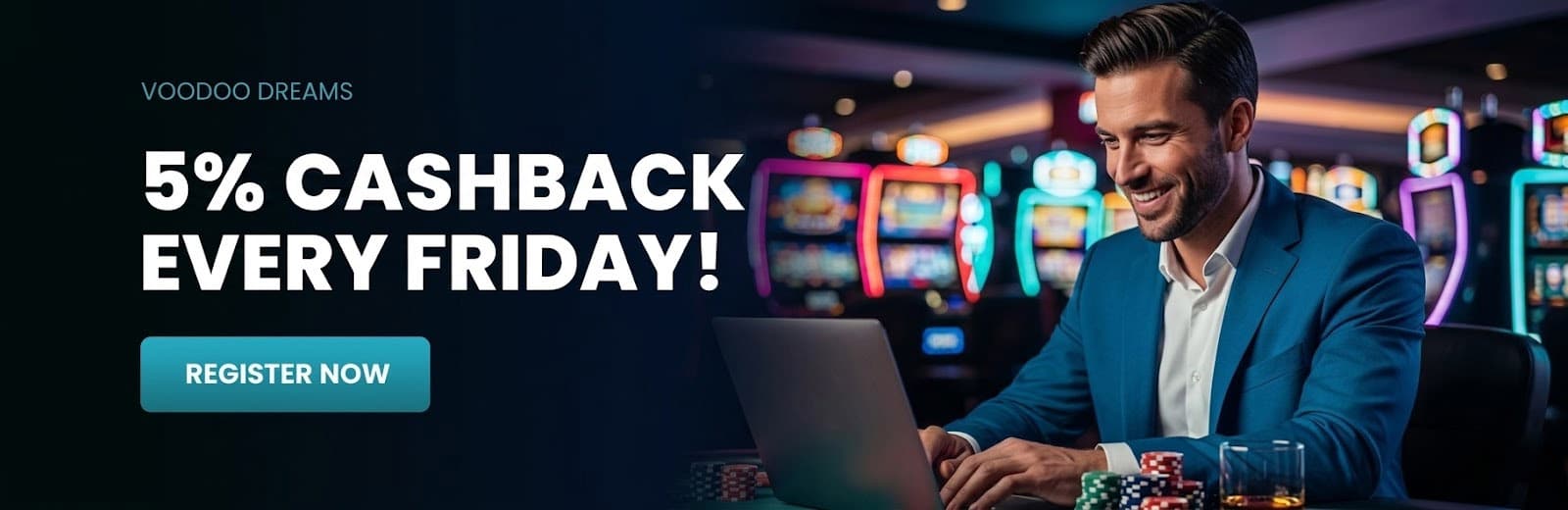 5% Cashback Every Friday Voodoodreams UK Banner